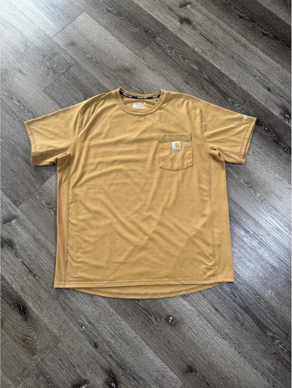 Carhartt Workware Mens T Shirt Large Yellow With Lapel Pocket